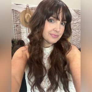 078 “the Chantall” dark brown bangs 26” full wig